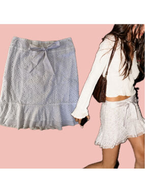 Vintage Eyelet Lace White Ruffle Mini Skirt 4P Y2K Cottagecore